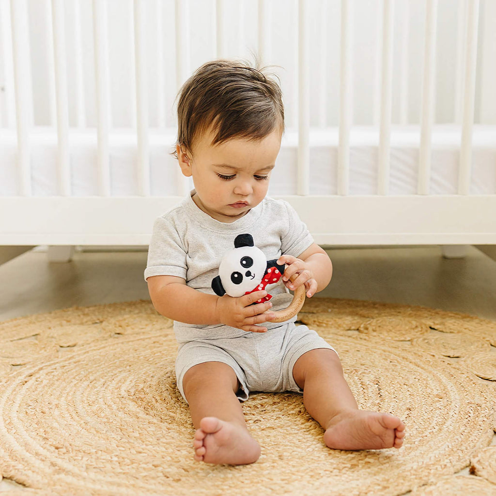 Baby Rattle in High-Contrast Black, White, Red (Beechwood)