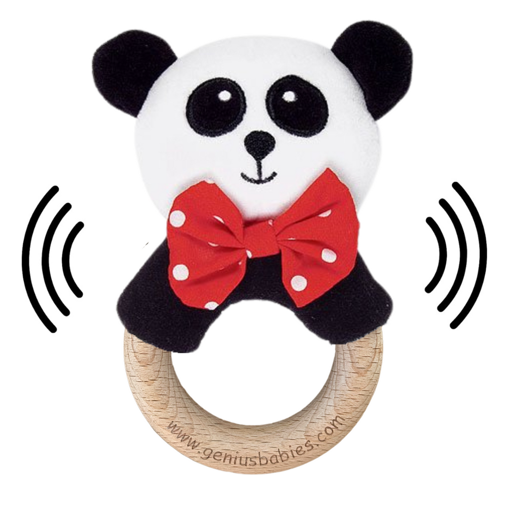 Baby Rattle in High-Contrast Black, White, Red (Beechwood)