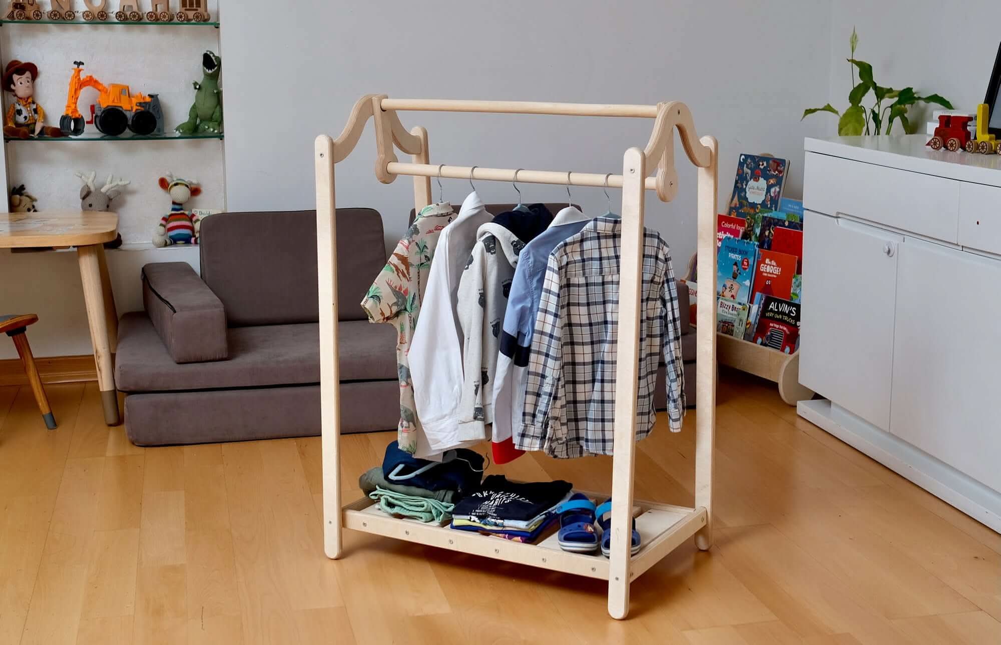Montessori Wooden Wardrobe Set: Ideal Child Clothing Organizer