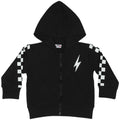 Kids Zip Hoodie - Black Checkered Bolt