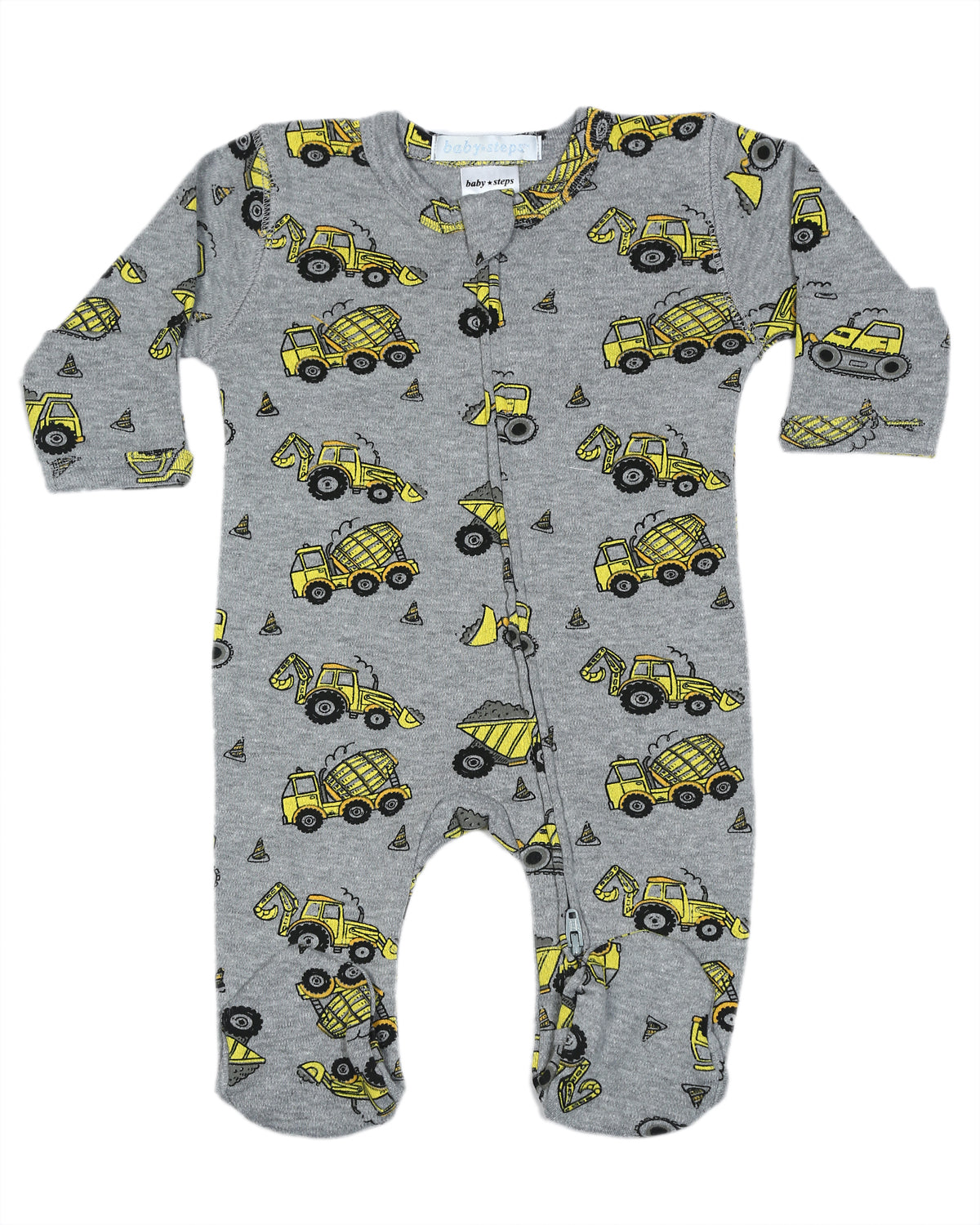Baby Zipper Footie - Construction on Heather