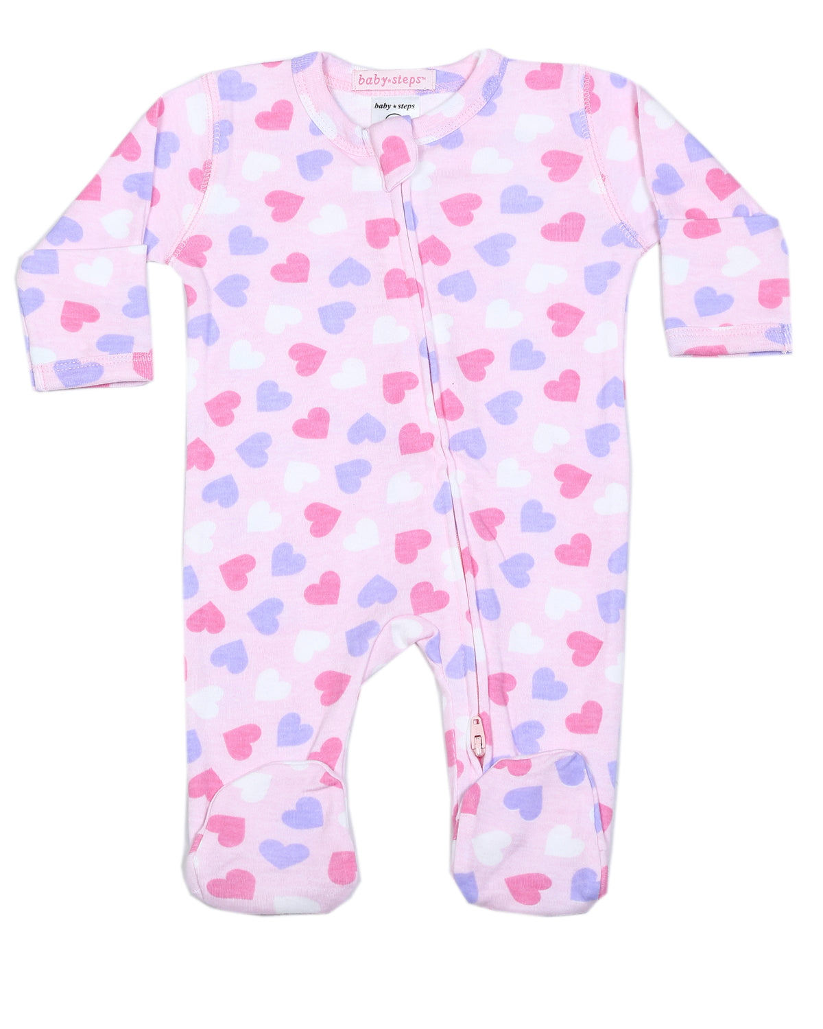 Baby Zipper Footie - Tossed Heart