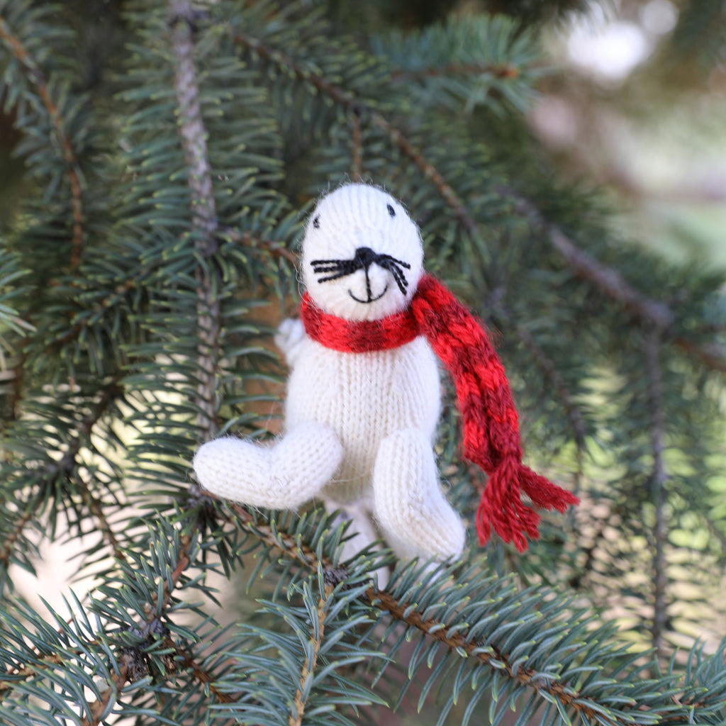 White Seal Knit Ornaments - set of 3