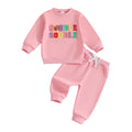Baby Toddler Girls 2Pcs Thanksgiving Outfit Long Sleeve Turkey Gobble Embroidery Top + Pants Jogger Set Clothes