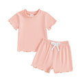 Baby Toddler Kids Girls 2Pcs Short Sleeve Crew Neck Ruffle Sleeve Top with Elastic Waist Shorts Outfit Set