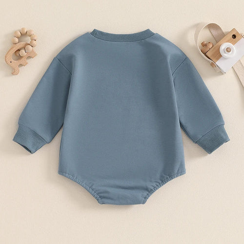 Baby Boys Little Brother Bubble Romper Letter Print Round Neck Long Sleeve Bodysuit Jumpsuit
