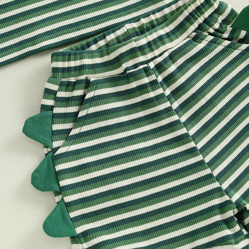 Baby Toddler Boys 2Pcs Striped Dinosaur Outfit O-Neck Sleeveless Tank Top Elastic Waist Shorts with Pockets Set
