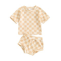 Baby Toddler Girls 2Pcs Summer Set Short Sleeve Checkerboard Flower Print Top Shorts Bloomers Outfit