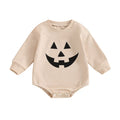 Baby Girls Boys Halloween Romper Casual Pumpkin Jack O Lantern Face Print Round Neck Long Sleeve Jumpsuit