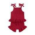 Baby Girl 2Pcs Outfits Knit Solid Color Sleeveless Cami Tank Top Tie with Elastic Waist Shorts Outfit Set