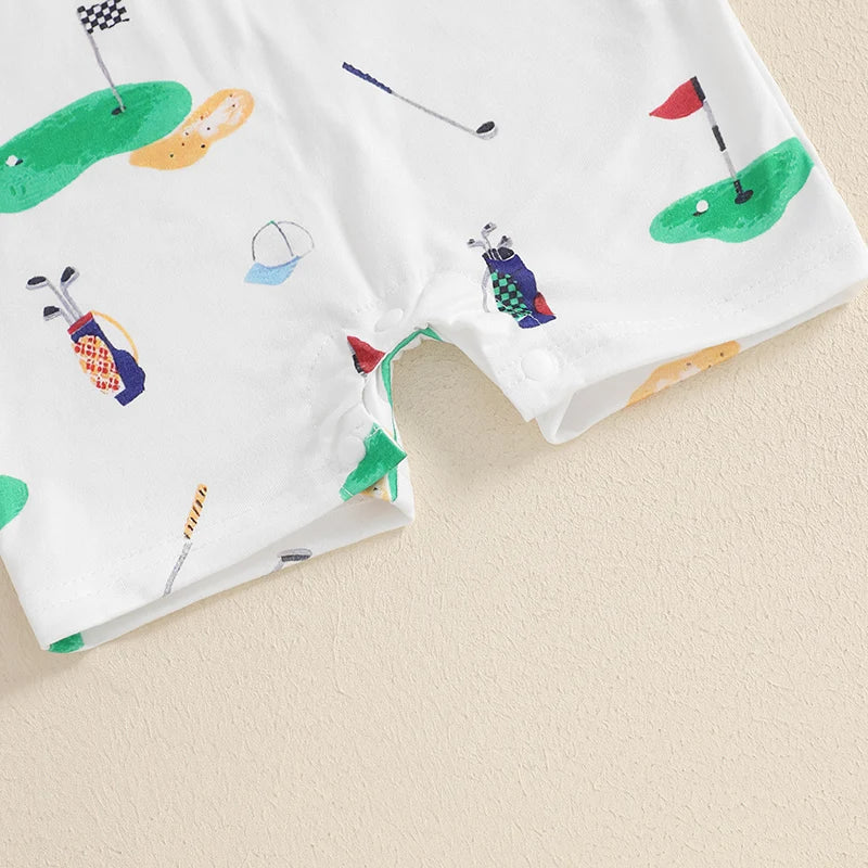 Baby Boy Girl Golf Romper Half Button-up Lapel Neck Short Sleeve Jumpsuit Summer Clothes