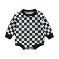 Baby Boy Girl Fall Sweatshirt Bodysuit Checkerboard Print Long Sleeve Jumpsuit Romper