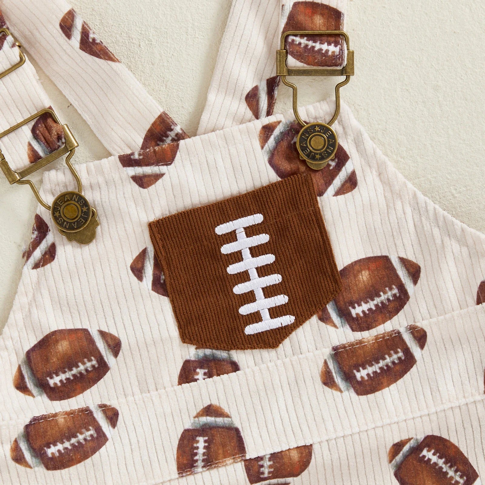 Baby Toddler Girls 2Pcs Fall Outfit Long Sleeve Romper + Football Print Overall Dress Set Clothes