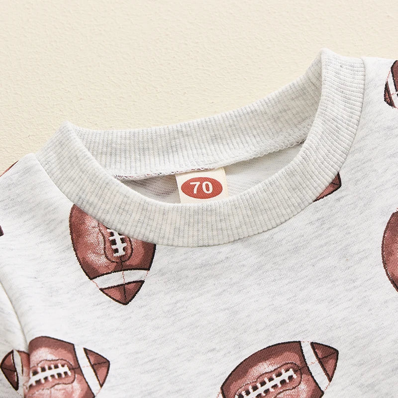 Baby Toddler Boys Girls 2Pcs Football Print Long Sleeve Round Neck Top Drawstring Pockets Pants Set