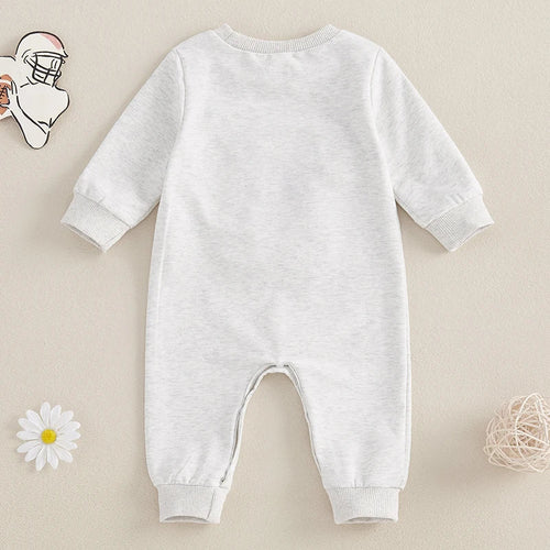 Baby Girl Boy Fall Romper GAME DAY Letter Football Embroidery Long Sleeve Full Length Jumpsuit