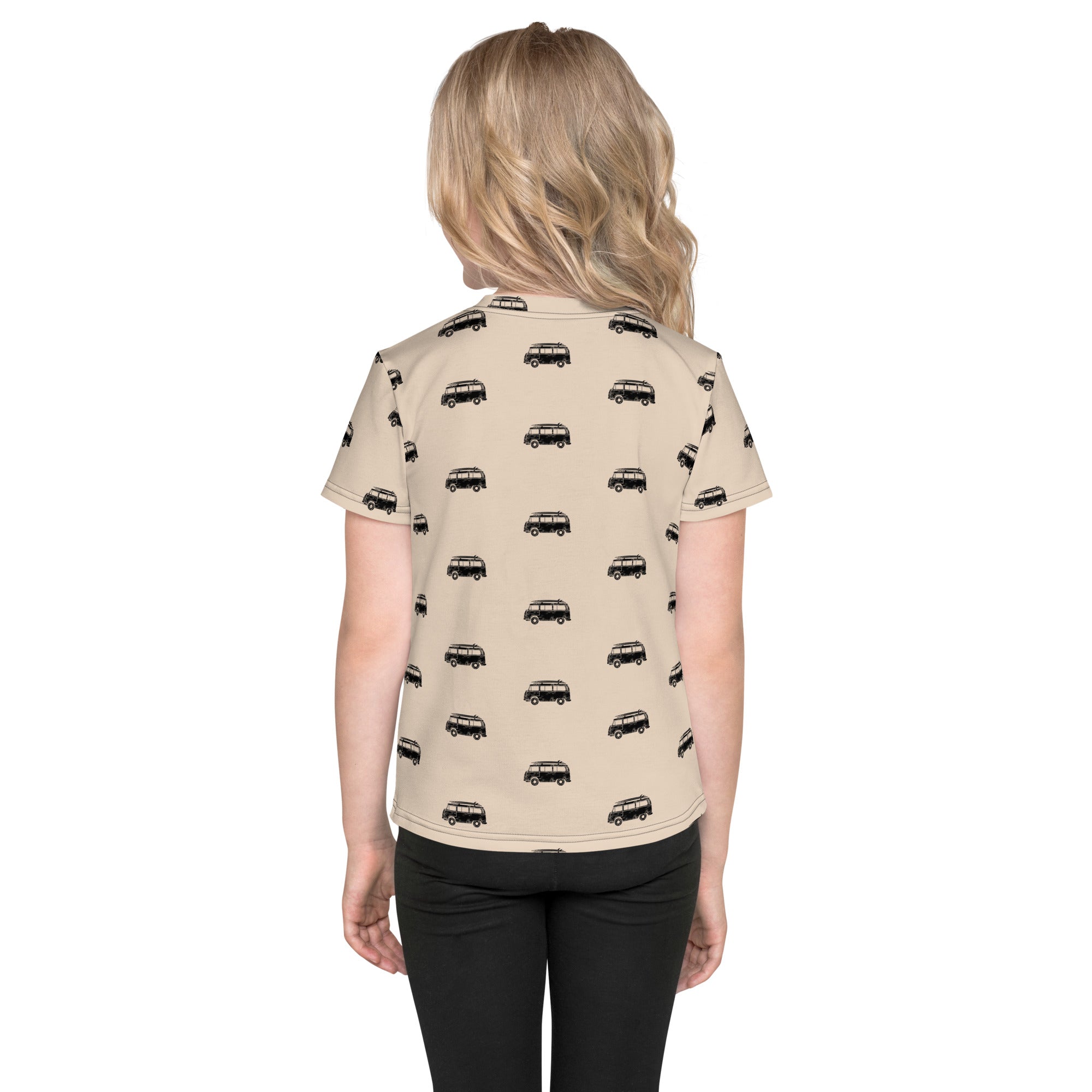 Vintage Bus Tan Black Toddler Kids Crew Neck T-shirt
