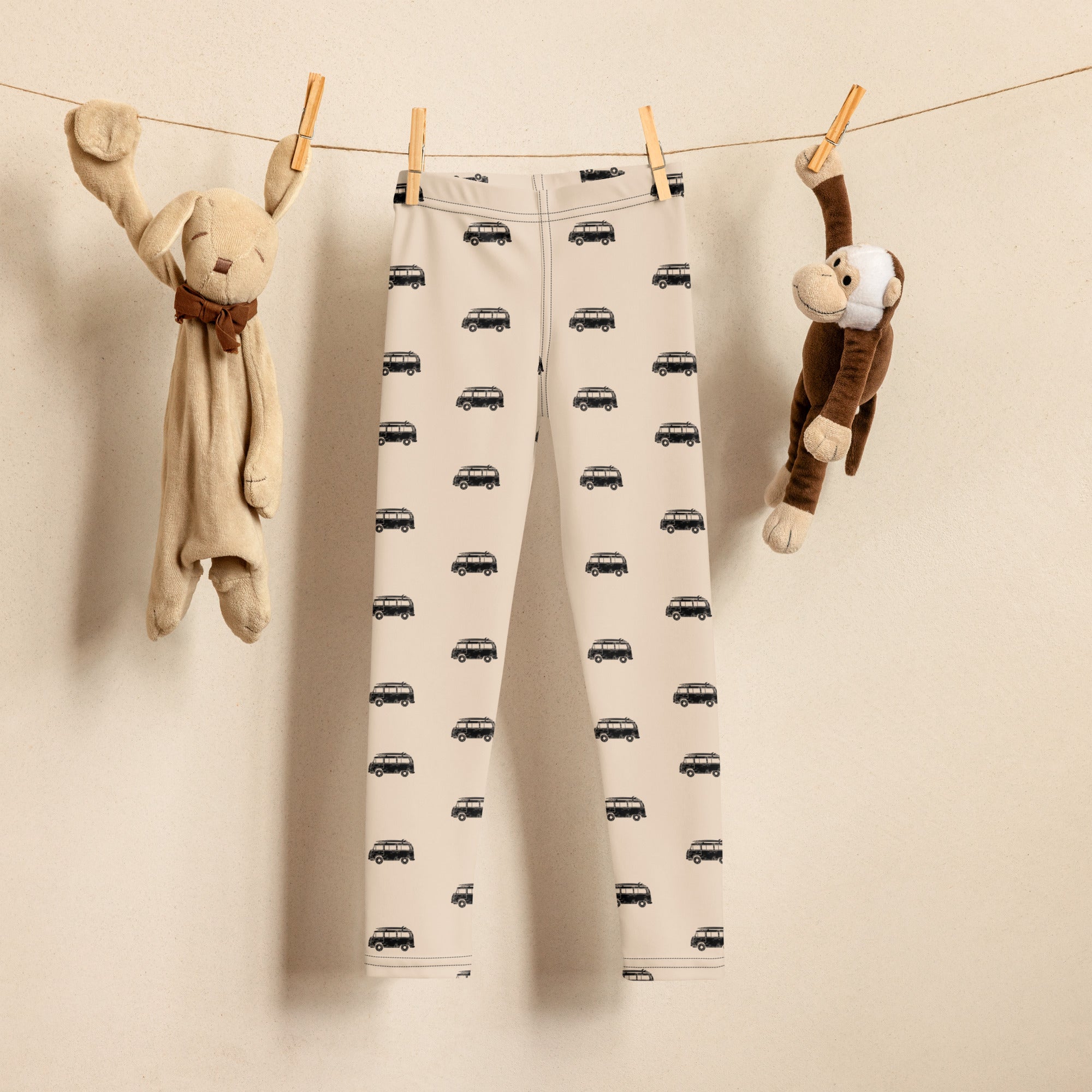 Vintage Bus Tan Black Toddler Kids Leggings