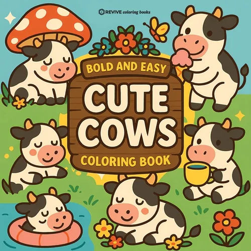 Bold & Easy Cute Cows Coloring Book: Cute & Fun Stress Relief Coloring