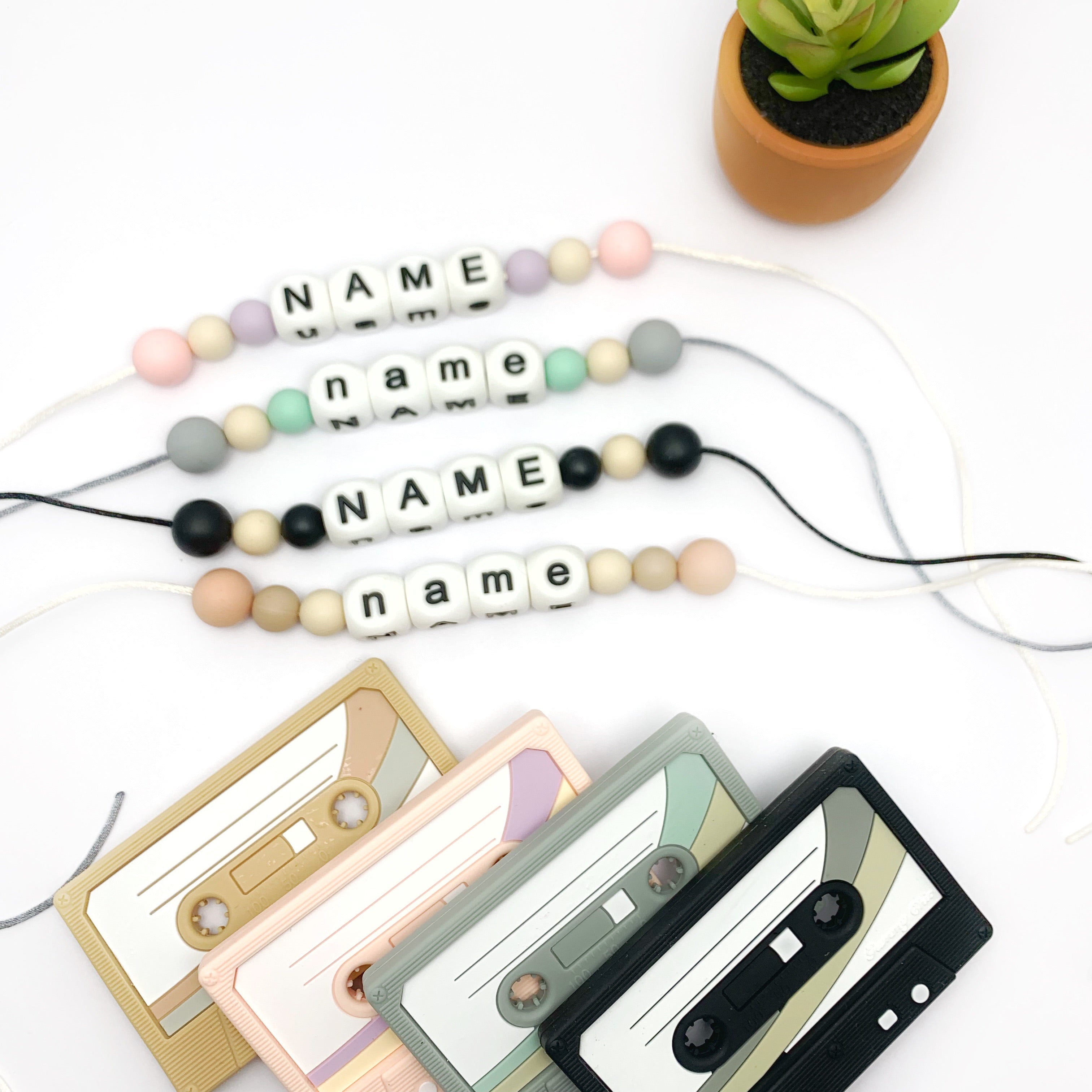 Personalized Cassette Tape Teether - Limited Edition Baby Pacifier Clip & Teether Leash