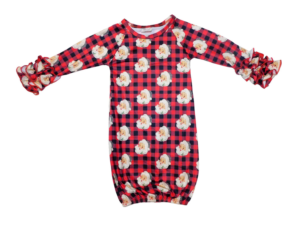 Buffalo plaid leopard Santa ruffle gown
