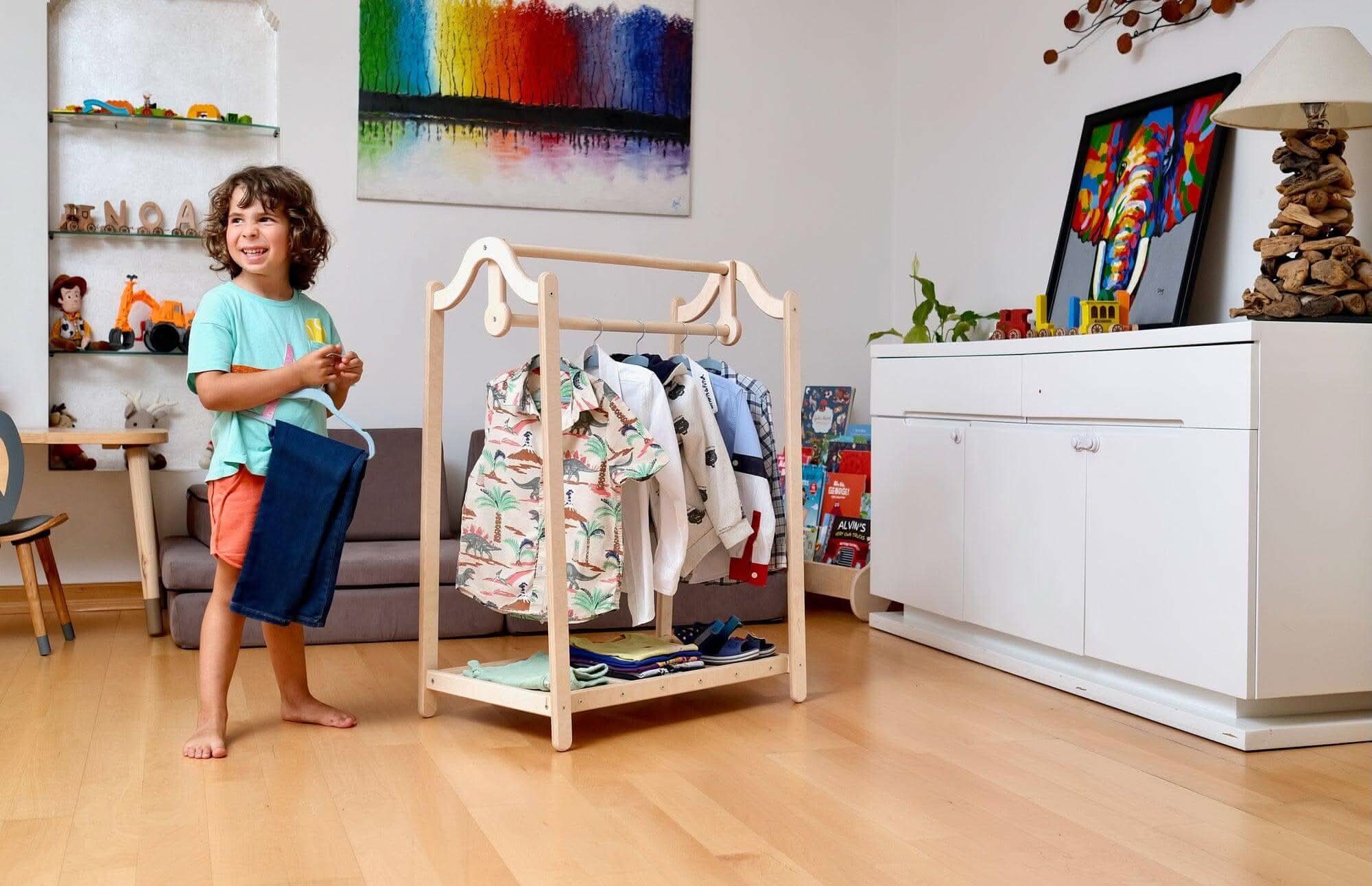 Montessori Wooden Wardrobe Set: Ideal Child Clothing Organizer