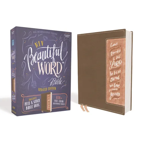 Niv, Beautiful Word Bible, Updated Edition, Peel/Stick Bible Tabs, Leathersoft, Brown/Pink, Red Letter, Comfort Print: 600+ Full-Color Illustrated Ver