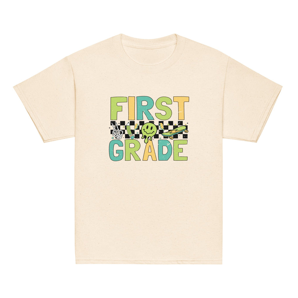 First Grade T-Shirt Retro Skate Natural Shirt, Back to School T-Shirt Kids