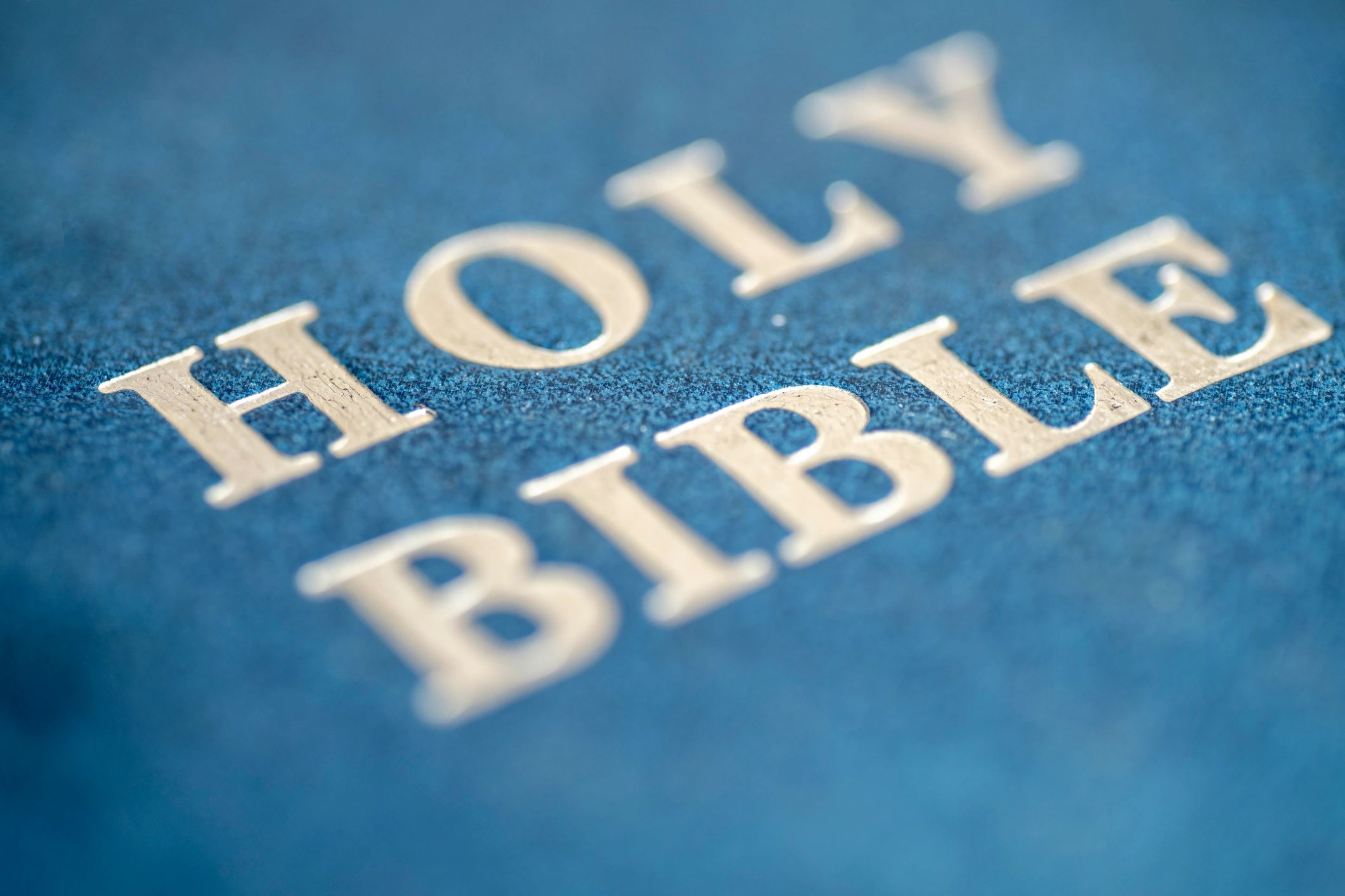 Close-up of Holy Bible title on a leather cover