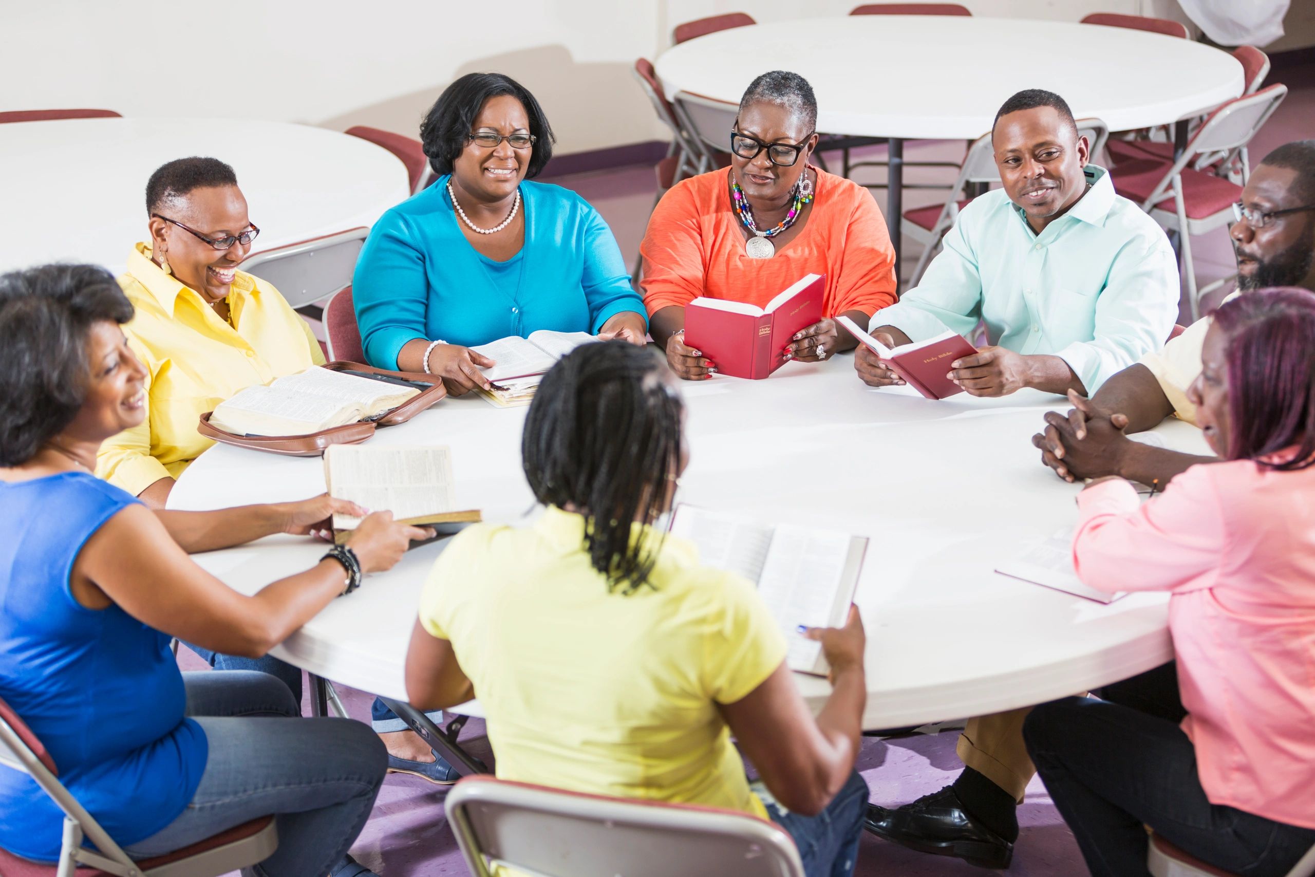 Group Bible study around a table